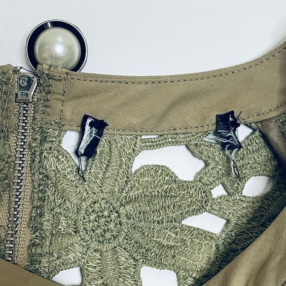 Lace Eyelet Peplum Top Olive Green Size Small - Picture 9 of 11